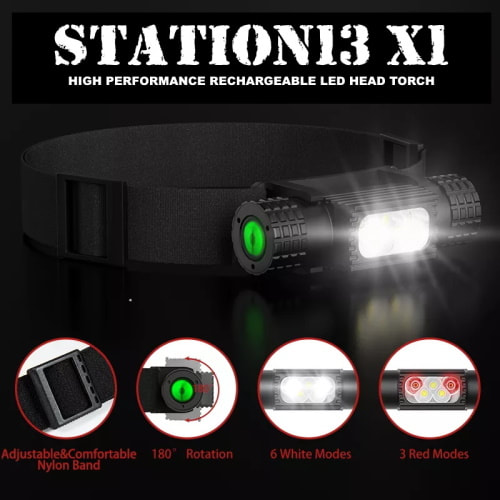 X1 Rechargeable Camping Head Torch - STATION13