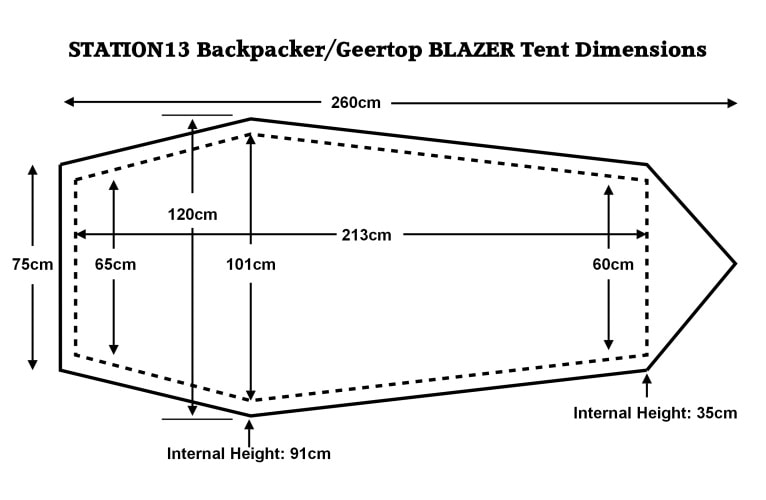 STATION13 Backpacker Tent Dimesnsions